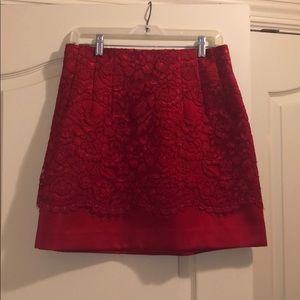 Red lace mini skirt